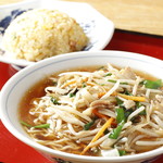 Bean sprout soba & half fried rice