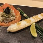 鮨 輝 - 蟹 キャビアとカラスミをのせて