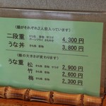 うなぎの甚八 - 店内のメニュー