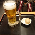 Kanoya - スーパードライ(280円)に、煮玉子(100円)