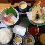 割烹若新 - 天刺定食1880円(ごはん大盛+100円)