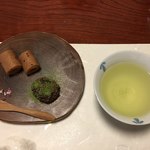 鰻はし本 - 柿とキウイの羊羹・栗の渋皮煮・一保堂のお茶