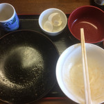 おふくろ亭 - 白ホル定食 ニンニク醤油 飯大 温泉玉子 500円