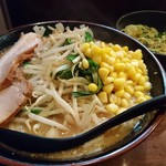 大山家 - 限定/特製味噌コーンラーメン+中盛り+ネギ飯
