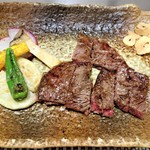 ステーキ花郷 - 『特選米沢牛サーロイン、季節の野菜、ガーリックチップ添え』～♪(*￣∇￣)ﾉ