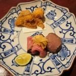 りょうりや 御旅屋 - 鮪頬肉フライ　ザブトン炭火焼