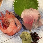 のんちゃん - 甘エビとアジを併せ盛りしてもらいました