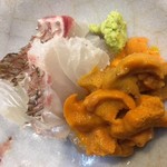 うを徳 - お造りは明石産鯛の松皮造りと函館産バフン雲丹