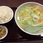 Chuukamen souen - 蒼園特製 海鮮汁そば&唐揚げセット（ご飯、ザーサイ）