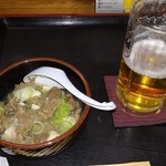 Izakaya Ahiru - アサヒ・スーパードライ・中ジョッキと牛すじ煮込み