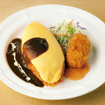Omelette Rice & homemade crab cream Croquette with demi-glace sauce