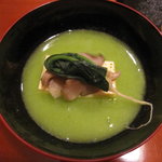 馳走なかむら - ウスイ豆のすり流し ウグイス菜、アワビ茸、玉子豆腐