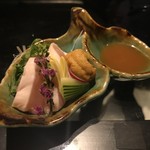 地鶏個室居酒屋 三嶺 - 鶏ささみの雲丹ソース和え