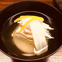 木山 - 蟹と湯葉豆腐、蕪に青大根のお椀