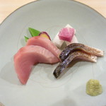 夷川 鮨 すずか - お刺身　〆鯖　歯がつお