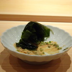 鮨 さかい - ＊残った「アンキモソース」は「肝だれ」と同じく「ワカメ」を追加し全て頂きます。