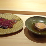 鮨 さかい - ◆鰹（壱岐）とアンキモ（余市）