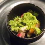 ete - インドマグロ大トロ、カブ、トマト、わさび菜のブランマンジェ