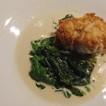 ete - たらの白子、ロックホールチーズ、ちぢみほうれん草