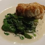 たらの白子、ロックホールチーズ、ちぢみほうれん草