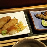 Yakitori Chidori - 1712_Yakitori Chidori -ちどり-_POWER LUNCH A+A@99,000Rp AJI HURAI(アジフライ)+YAKITORI(焼鳥 皮、もも)