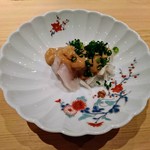 鮨 さかい - 別府湾の虎ふぐの身皮にあん肝のソース