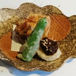 Washoku Ryoukan - (揚物)牡蠣真丈揚げ、長芋の鶏味噌