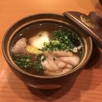 日本料理 たかむら - 知床地鶏と小松菜、蕪の朧蒸し、百合根饅頭