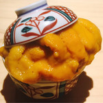 銀座 盡 - 厚岸町浜中の特注雲丹を雲丹丼に見立てて　イカ・奥多摩山葵