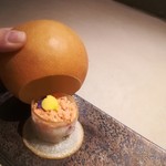 厨翠山   - 秋の香   滋味しみじみと。ずわい蟹と和梨のさらだ仕立て   色々なきのこの茶碗蒸し  
      塩(ゲランドエキストラファン)