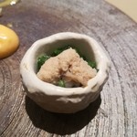 厨翠山   - 鰊のまりね あん肝ぽん酢寄せ 菊花  春菊のおひたし むかご真丈 ぱるみびゃーの掛け
      塩(五代庵  梅塩)