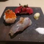 厨翠山   - 塩とばるさみこ酢をアクセントに    ヒラメ  いくら 鮪 
      (宗谷の塩) 