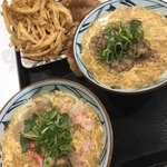 丸亀製麺 - 肉たまあんかけ、かにたま あんかけうどん 
            かき揚げ と いなりすし