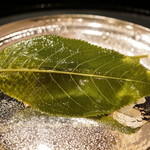 さよりと赤貝の鮨、桜の葉（2017/4）