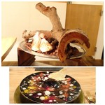 東 - ◆まずはお皿のみ登場。次に木にのせてお料理が・・素敵な演出ですね。