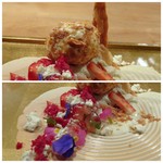 東 - ＊中央は「マスカルポーネとクリームチーズ」のムースとアイス。 白い物は「ホワイトチョコレート」 カットした「イチゴ」などが飾られていて、一緒に頂くと美味しい。