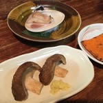 遊亀 - 焼き椎茸と板ウニと焼き蛤