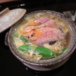 合鴨卵とじ 九条ネギ 原木椎茸