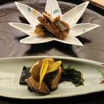 懐石料理 桝田 - 松茸昆布締めとアワビとキモのせ