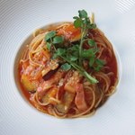 パスタランチ　米なすとベーコンのトマトソース