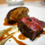 SUGALABO - 仙台黒毛和牛と大和丸いも（堤農園）のピューレ、徳島阿波しいたけ