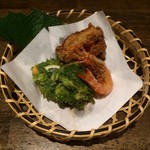 Izakaya Hokorashiya - 揚げ物3点盛り（冬瓜、車海老、青さ）　※奄美満喫コース