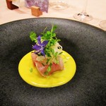 キュイジーヌ フランセーズ ラ・シャンス - ブリの胡麻風味　根セロリのサラダ。