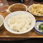 台湾客家料理 新竹 - この日の日替わり定食、麻婆春雨とエビ玉