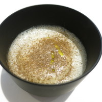 recte - 北海道三野農園産牛蒡のスープ　マッシュルームのフラン　牛蒡のパウダー