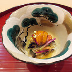 ぎをん 福志 - 1.先付:こっぺ蟹/焼まいたけ/生ウニのわさびジュレ和え