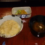 うかい鳥山 - 麦とろ御飯、味噌汁、香の物