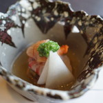 行楽庵 - 赤貝、車海老、帆立の酢の物（2017/12）