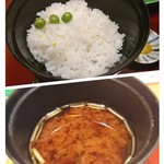 四季亭 - 食事　柚子ご飯、赤出汁