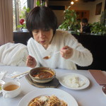 にぐるまやダイニング - 土鍋ハンバーグ930円+セット630円